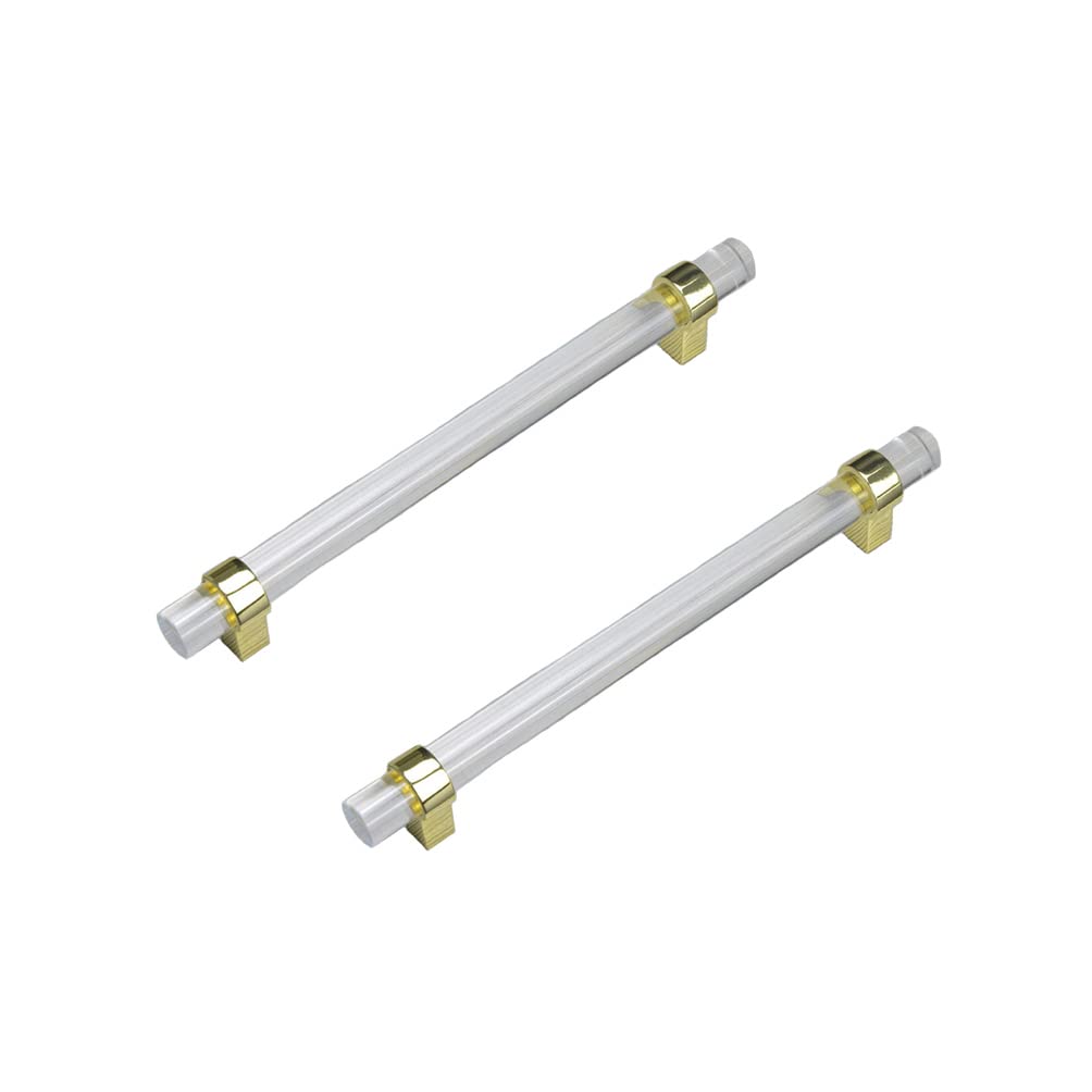 SYDARSYN 2 Pcs Cupboard Pulls Transparent Acrylic Cabinet Handles Furniture Kitchen Drawer T Knobs Door Handles T Bar Handle Gold 160mm