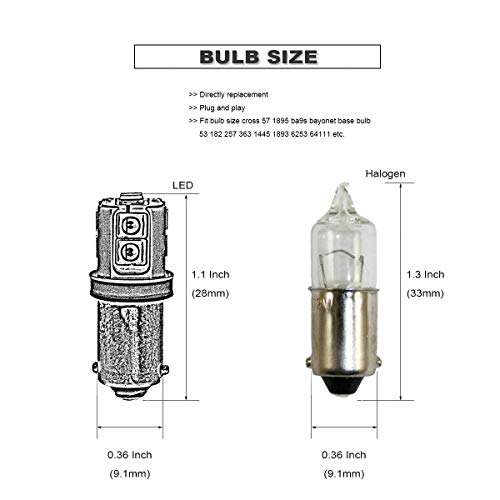 DODOFUN CANBUS BA9S Red Extra Bright Car Interior Exterior Replacement Bulb Bayonet Base BA9 53 57 1445 1895 64111 Size Reading Map Dome Side Door Courtesy LED Light 12V 24V (Pack of 4)