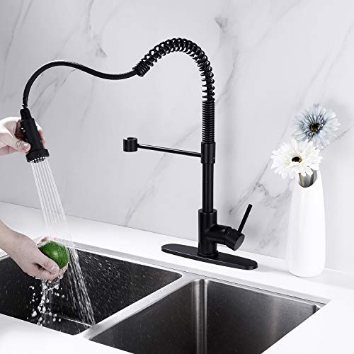 Kitchen Faucet,Delle Rosa Lead Free Brass Kitchen Faucet,Black Kitchen Faucet with Pull Down Sprayer, 360 Swivel Spring Kitchen Faucet,Pre-rinse Pull Out Kitchen Sink Faucet with Deck Plate