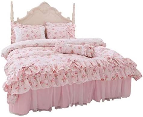 姫系 レース 掛け布団カバー 布団カバー 3点セット 綿 コットン ベッドスカート レース フリル おしゃれ かわいい ピンク 4サイズ選択可能 シングル セミダブル ダブル ワイドダブル 4カラー ベッドカバー ベッドシーツ 枕カバー カバーリング ベット用セット 寝具