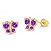 14k Yellow Gold Purple Butterfly Cubic Zirconia Children Screwback Baby Girls Earrings