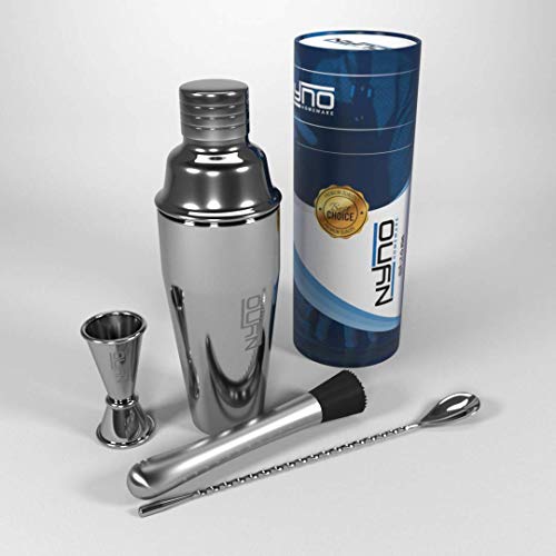 Nyno-Homeware 4-teiliges Cocktail Shaker Set hochwertigem Edelstahl - Shaker mit eingebautem Sieb, Löffel, Barstößel… – Bild 4