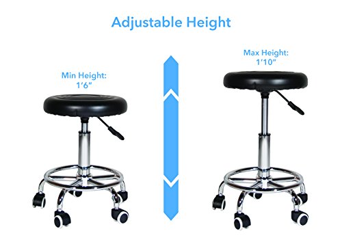 Topline 360-Degree Rolling Swivel Adjustable Stool Chair with Foot Rest - Black