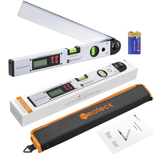 Neoteck 400 mm Digital Angle Finder 0 ~ 225 ° Digital Inclinometer LCD Backlit Digital Angle Ruler with Portable Bag Digital Angle Detector for Industrial Applications Work-White