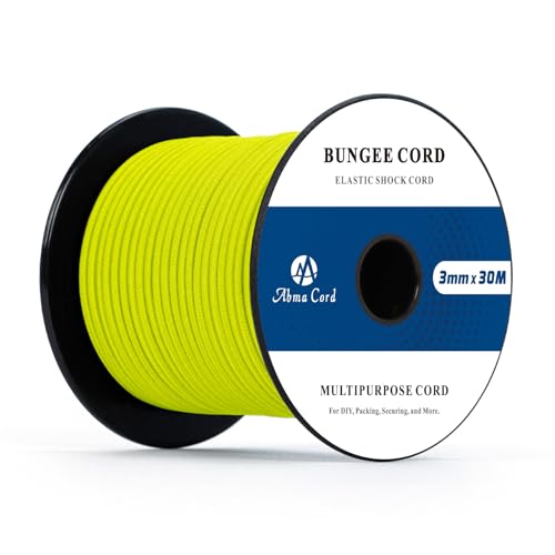 Abma Cord Bungee Cord 3mm 30M Elastic Shock Cord 100% Stretch Elastic Bungee Rope for Tarpaulin, Trailer, Backpack, Tent Pole, Kayak - Neon Yellow — image 1
