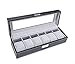 Sodynee Watch Box Large 6 Mens Black Pu Leather Display Glass Top Jewelry Case Organizer