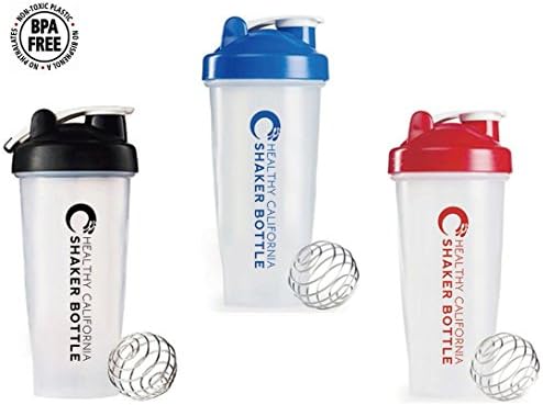 Healthy California Mixing Shaker Bottle 3-Pack (Blue, Black, Red) 28 ounce ✔ Shaker Bottle Perfect For Water Bottle, Mixing Protein Shakes, Smoothies or Scramble Eggs!