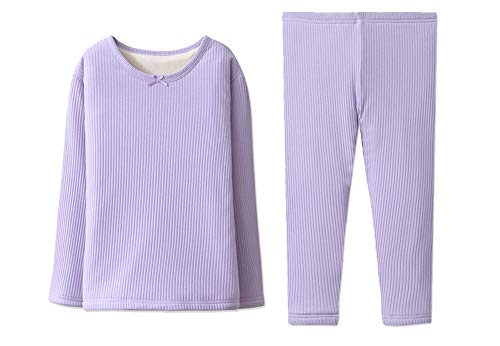 AGOWOO Kid Girls Boys Long Johns Thermal Underwear Set Polar Fleece Purple 3T-4T