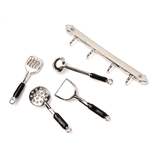 WXLAA 5PCS 1/12 Dollhouse Cooking Hanging Utensils Tool Kitchen Toys Silvery