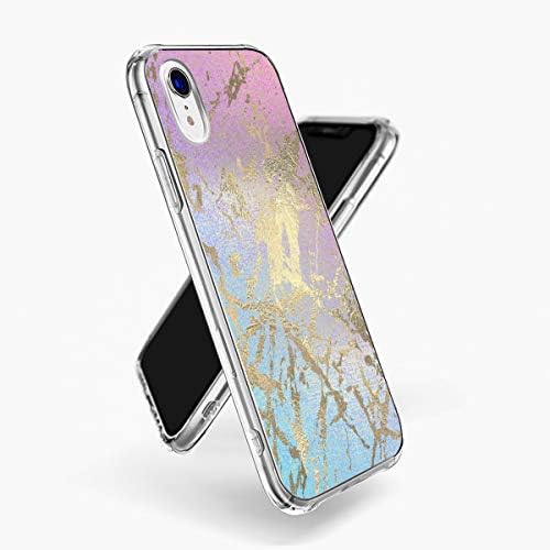iPhone Xr Case, Clear iPhone Xr Case Pink Blush Painting Ombre Pink Gold Marble Shiny Ultra Thin Slim Shockproof Women Protective Cover Case for iPhone Xr