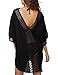 luvamia Women's Lace Trim Cutout Plunge Neck Loose Swimsuit Cover Up Beach Wear Solid Black, Size M