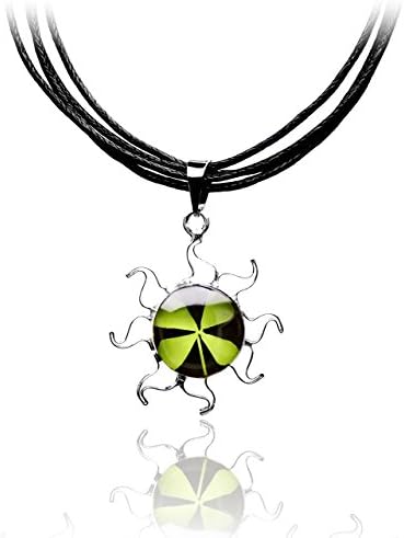 Sterling Silver Sun Necklace with a Real Lucky Four Leaf Clover (Black)