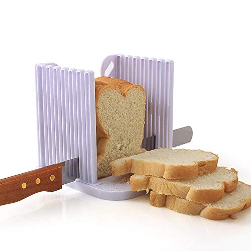 Plastic Handed Foldable Bread Cutter - Adjustable Toast Slicer for Homemade Bread Bagel Loaf Sandwich White