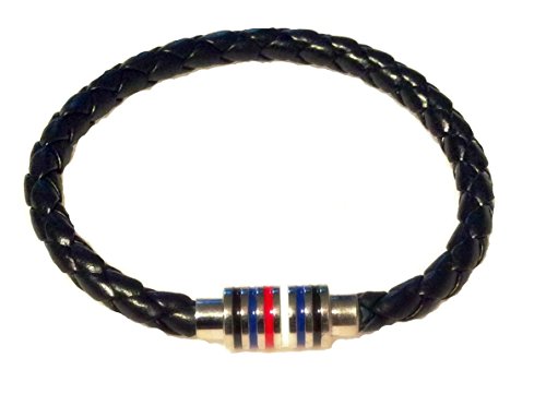 Leather Pride Black Braided Bracelet with Magnetic Clasp 7" Inches BSDM Fetish