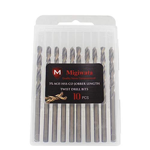 Migiwata M35 Cobalt Steel Fractional 11/64" Dia. x 3.26" Long Twist Drill Bit Set of 10pcs, Jobber Length and Round Shank, Self-centering 135° Split Point, Extremely Heat Resistant, for Metalworking - Thumbnail 6