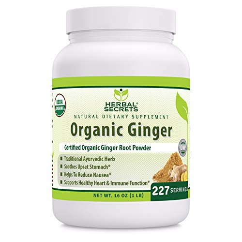 Herbal Secrets USDA Certified Organic Ginger Powder 16 oz (Non-GMO) Gluten- Free -Supports Healthy Heart & Immune Functions * Helps to Reduce Nausea* Soothes Upset Stomach*