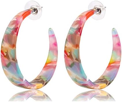 ALEXY Women’s Mottled Hoop Earrings Bohemia Acrylic Resin Hoops Stud Earrings