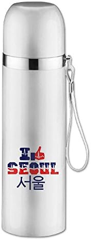 YupooHaoPL Stainless Steel Mug I Like Seoul Heart Beats Tattoo Designed Vacuum Cup, 16-Ounce, White