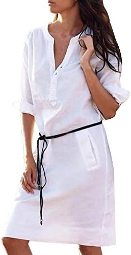 kaifongfu Women Casual Maxi Dresses V Neck Slim Long Sleeve Slim Pocket Shirt