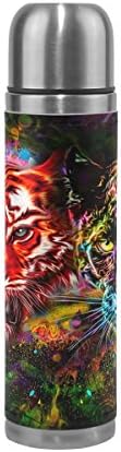 FENNEN Tiger Leopard Double Walled Stainless Steel Thermos Water Bottle Vacuum Cup Insulated Leak Proof Flask Jug for 500ML Coffee Tea Water