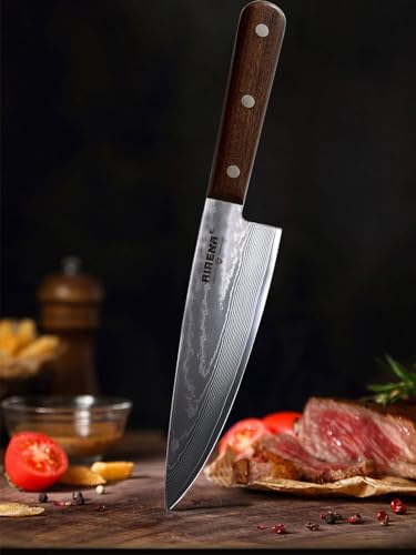 Damascus Chef Knife, Professional Kitchen Knife 20CM - Sharp Damascus Steel Blade 67 Layers - Excellent Edge Retention and Resistant Corrosion, Japanese Knives with Sheath and Gift Box