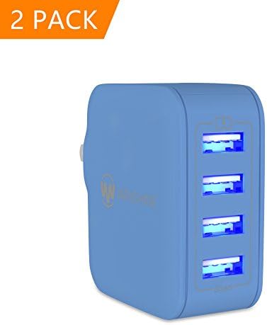 iPhone Charger, Smart Multi-Port USB Travel Wall Charger with Hidden LED Indicator Light by Wanshine (4USB Blue LED 2 PACK)