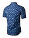 Allegra K Men Short Sleeves Button Closed Fishbone Prints Cotton Shirt M Navy Blue