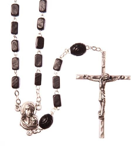 Rosary Strong Black Wood Bead Metal Crucifix. Our Lady Medal Centre Piece. Traditional Catholic Prayer Beads