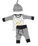 Newborn Unisex Baby 3pcs 100% Cotton Long Sleeve Striped Deer Top Pants Hat Set