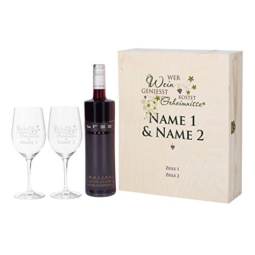 Privatglas Weinpräsent inkl. 2 gravierte Weingläser mit Bree Wein auswählbar in edler Geschenkverpackung Rot