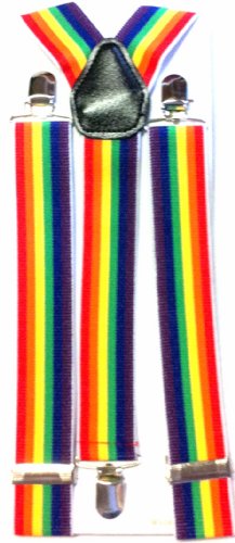 Novelty Suspenders~ Rainbow~ Checker Print~ Neon~ Suspenders With Style!! (Adjustable, Rainbow)