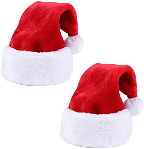 Christmas Santa Hats Bulk Santa Hats- Christmas Costume Classic Hat -Unisex Velvet Fabric Christmas Hat with Comfort Lining&Plush Brim Red 2Pack (2pack)