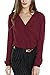 Womens V Neck Long Sleeve Ruffled Shoulder Solid Chiffon Blouse (Small, Wine Red)