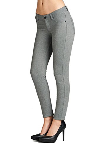 5 POCKETS SKINNY PONTE PANTS (L, Heather Grey)