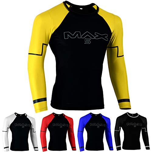 MMA Rash Guard No Gi Jiu Jitsu Fight Shirt (Yellow, M)