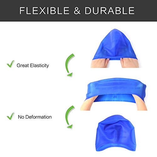 Hurdilen Swim Cap, Premium Silicone Swimming Cap with Earplugs & Nose Clips,3D Ergonomic Design Ear Pockets,Flexible Reversible for Adults Women Men (Blue) - Thumbnail 2