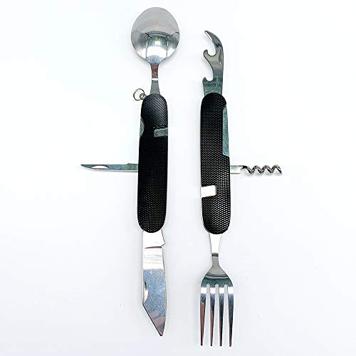 6-in-1 Multi-Function Camping Flatware Utensil Folding Knife Cutlery Detachable Pocket Kits with Storage Bags (3 Packs: Black + Gold + Green) - Thumbnail 5