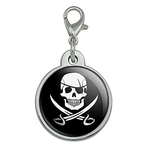 GRAPHICS & MORE Pirate Skull Crossed Swords Jolly Roger Chrome Plated Metal Pet Dog Cat ID Tag - Small