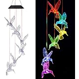 Solar Hummingbird Wind Chimes Outdoor-Waterproof Solar Powered LED Changing Light Color Hummingbirds Mobile Romantic Wind Chime for Mom Gifts, Home,Party,Festival,Night Garden Decoration(Blackboard)