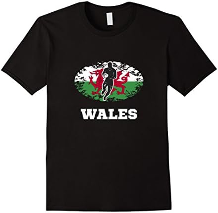 Mens Distressed Wales Rugby Pride T Shirt Large Black