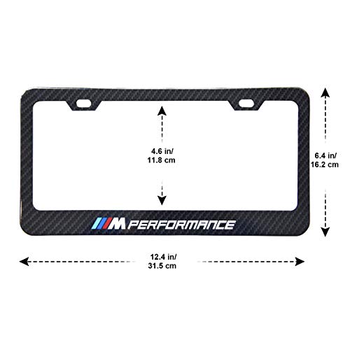 2pcs M Sports Performance Logo License Plate Frame Frame,Applicable to US Standard car License Frame,with Carbon Fiber Textured Glossy Finish Logo for BMW (bwn-m-1)