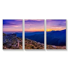 Floating Framed Canvas Wall Art for Living Room, Bedroom Landscape Gorge Mountain River Grassland Canvas Prints for Home Decoration Ready to Hang - 16"x24"x3 Panels