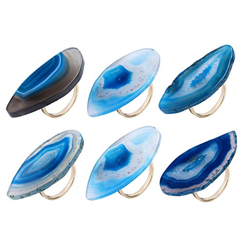 WarmHut Set of 6 Natural Agate Napkin Rings Dining Paper Serviette Rings(Blue)