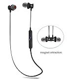 Bluetooth Headset, Sweatproof V4.0 Wireless Bluetooth Earphones In-Ear Headphones Earbuds with Microphone & Stereo for Sports Earpiece with Magnet Attraction (Black)