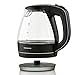 Ovente 1.5L BPA-Free Glass Electric Kettle, Fast Heating with Auto Shut-Off and Boil-Dry Protection, Cordless, LED Light Indicator, Black (KG83B) (Renewed)