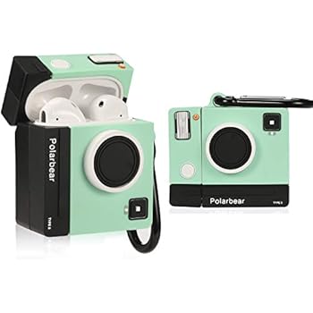 Lupct Green Camera Compatible with Airpods 1/2 Case Silicone,Cute Cartoon 3D Cool Air pods Design Cover, Fun Kawaii Fashion Stylish Funny Cases for Kids Girls Teens Boys Character Skin Keychain Airpod