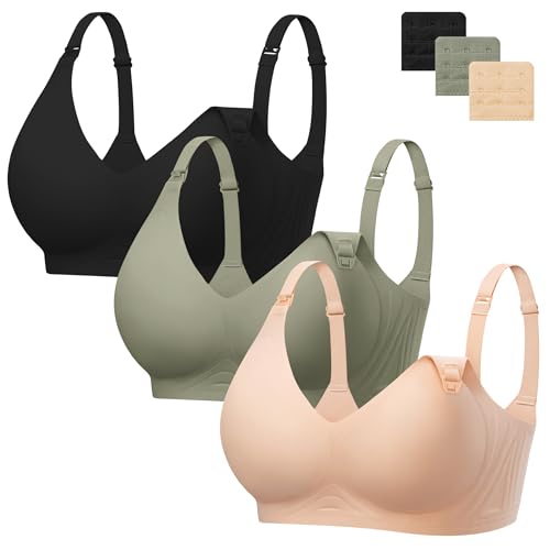 Angelhood Nursing Bras for Breastfeeding Support Maternity Bras Seamless Pregnancy Bralette for Women with Extender 3 Pack
