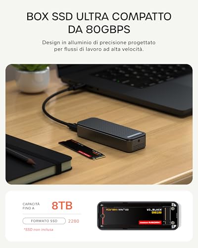 SATECHI DotDisk™ M.2 NVMe SSD Case 80Gbps USB4 V2 Aluminium Active Cooling, Ultra Fast Transfer for Thunderbolt 5 and USB4 - Sideral Black