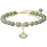 Nyx&lvy Jade Green Crystal Beaded Bracelet Set with Charm, 3 Piece Collection, Gold Chain