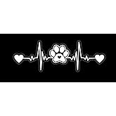 MAKTEM Paw Print Heartbeat Vinyl Car Decal, Heartbeat Pulse Sticker for Pet Lover, Dog on Board, Paws on Board for Window, Bumper, Side, Trunk (White)